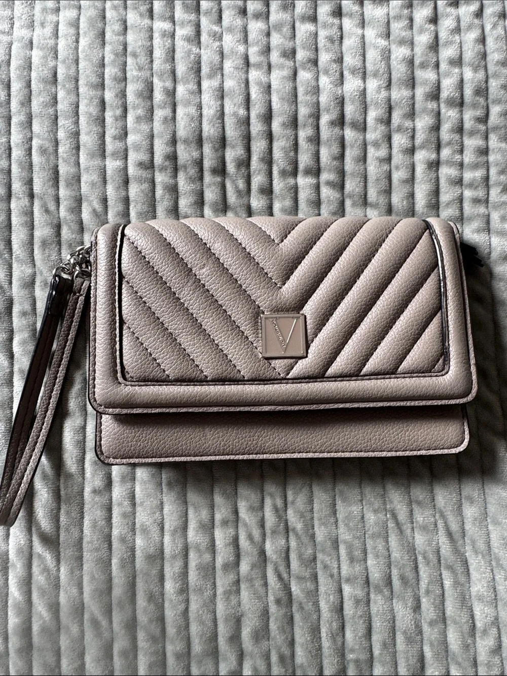 Victoria’s Secret Quilted Taupe Leather Wristlet Clutch